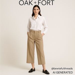 Oak + Fort Beige High Waist Pleated Trousers Pants Wide Leg Cropped